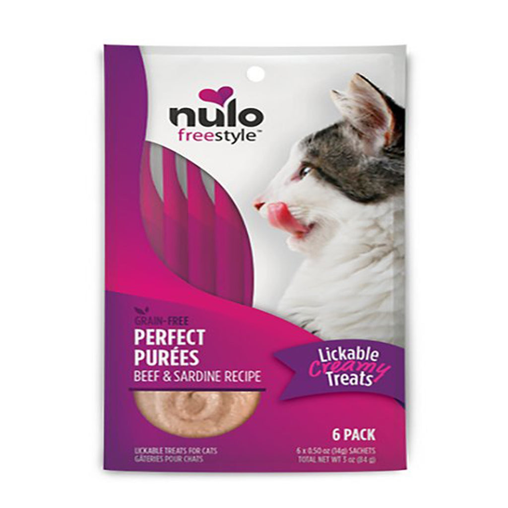 Nulo Freestyle Perfect Purees Cat Treats - Beef & Sardine, Grain-Free, 0.5 oz Pouches (6 Pack)