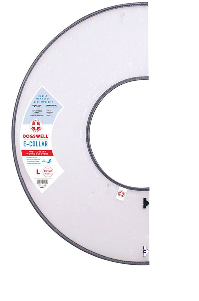 Dogswell Remedy + Recovery Rigid E-Collar - Large - Clear Plastic Padded Pet Cone