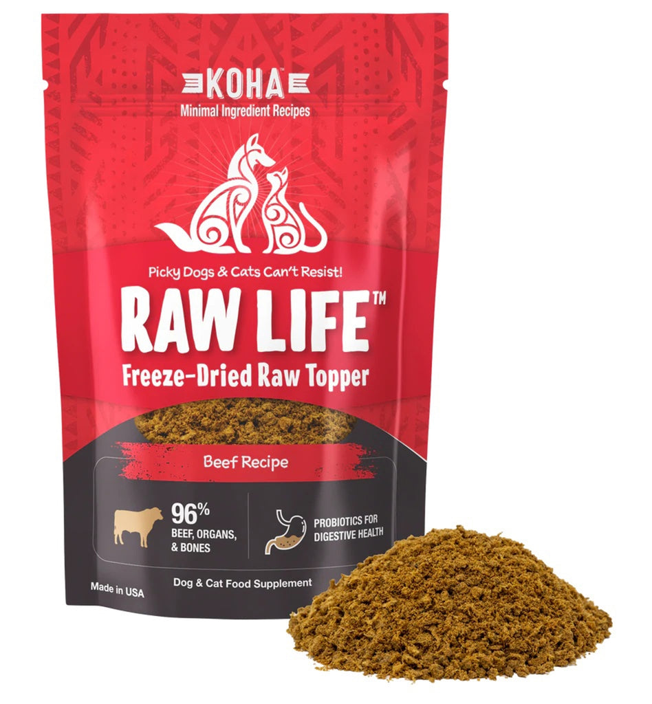 KOHA Raw Life Freeze-Dried Beef Topper for Dogs & Cats, High Protein, Grain-Free, 8 oz