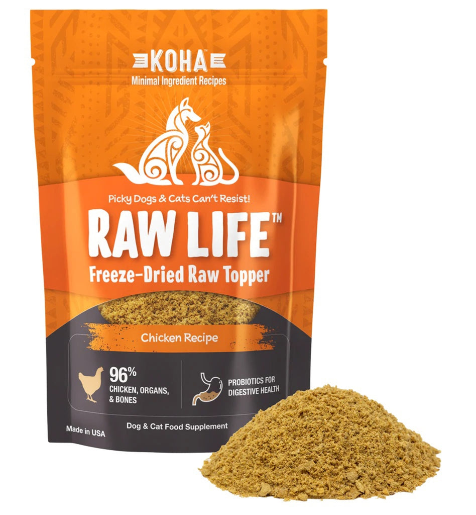 KOHA Raw Life Freeze-Dried Chicken Topper for Dogs & Cats, High Protein, Grain-Free, 8 oz Bag