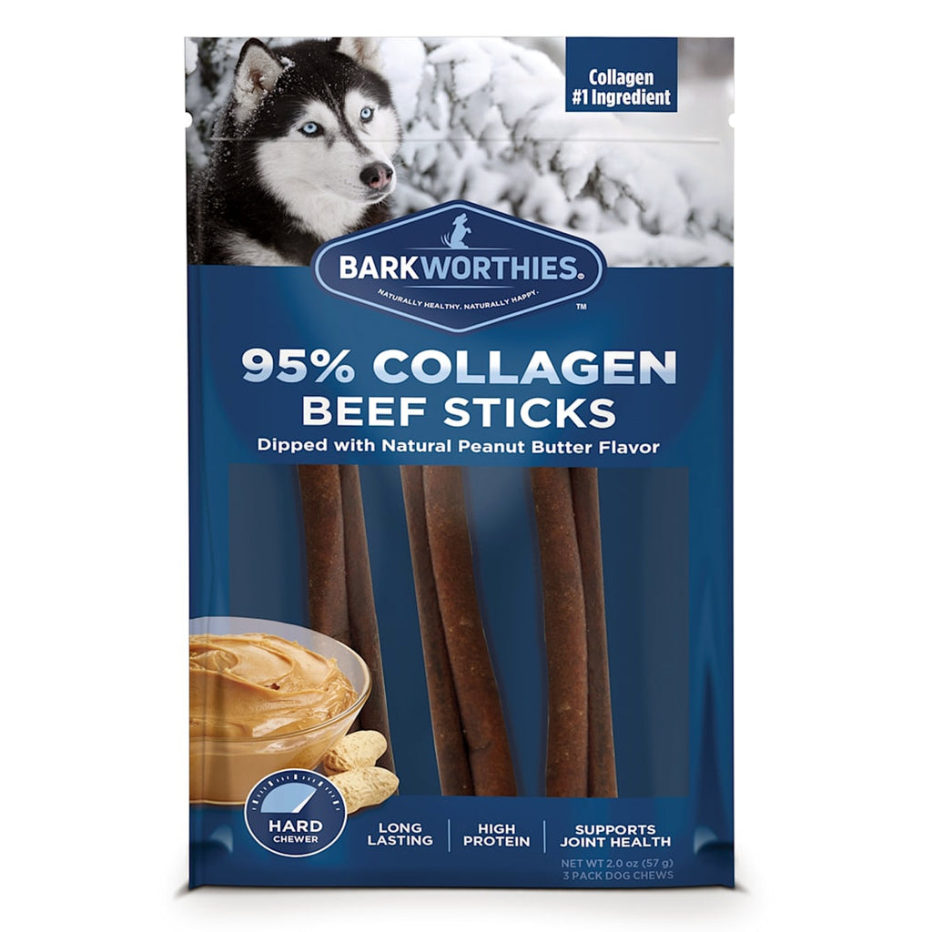 Barkworthies 95% Collagen Beef Sticks Peanut Butter Flavo...