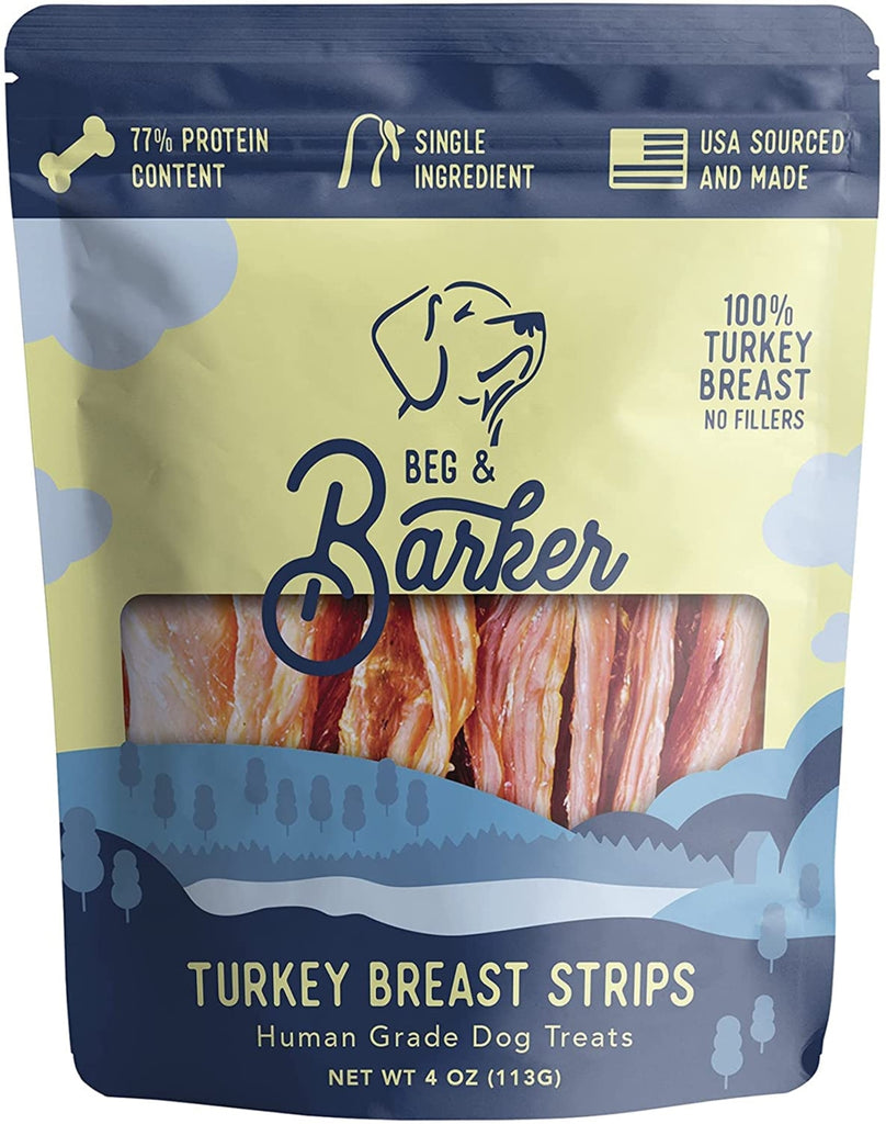 Beg & Barker Turkey Breast Dog Treats, 4 oz - Single Ingredient, Air-Dried Jerky