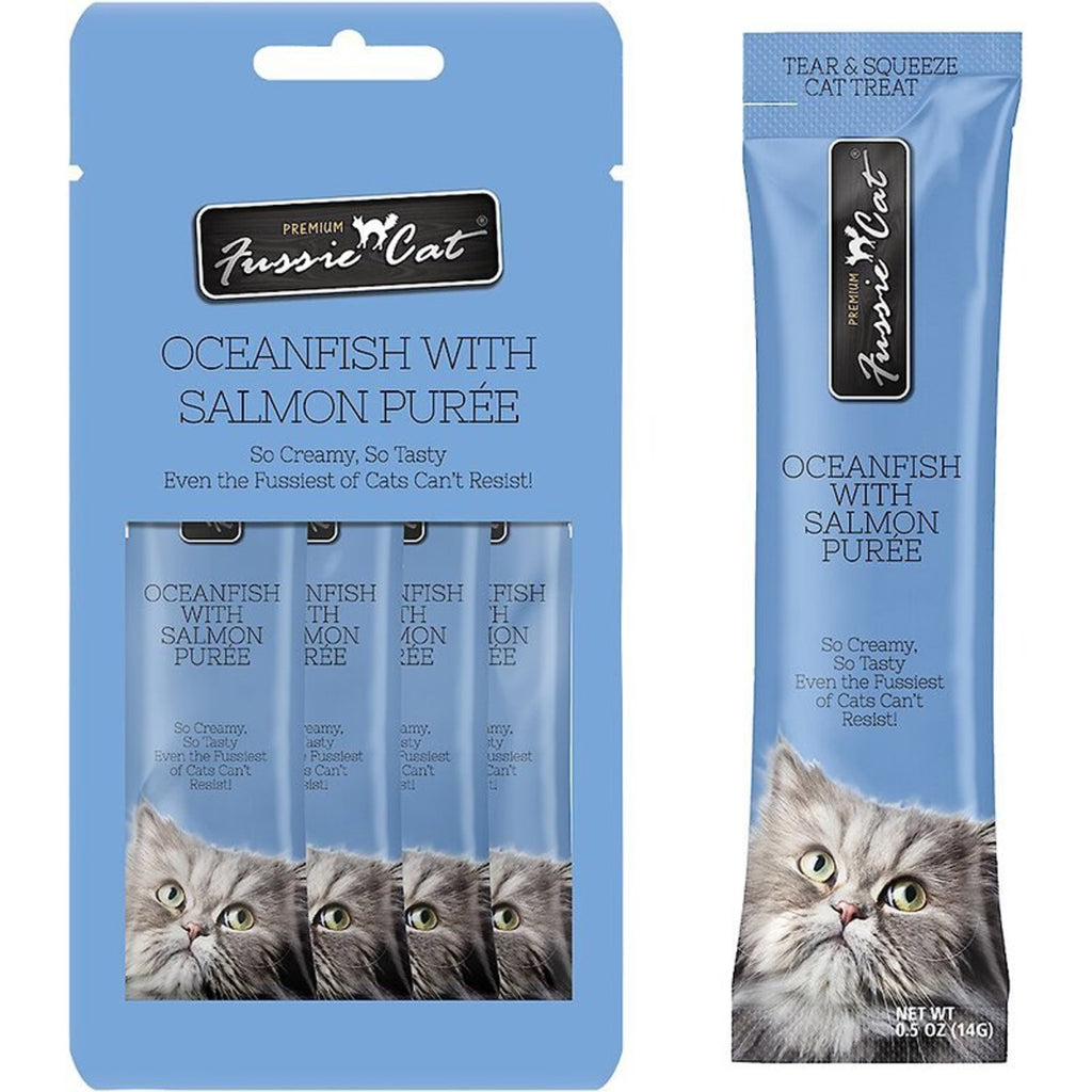 Fussie Cat Puree Ocean Fish with Salmon Cat Treats - 2oz (1-count or 4-pack)