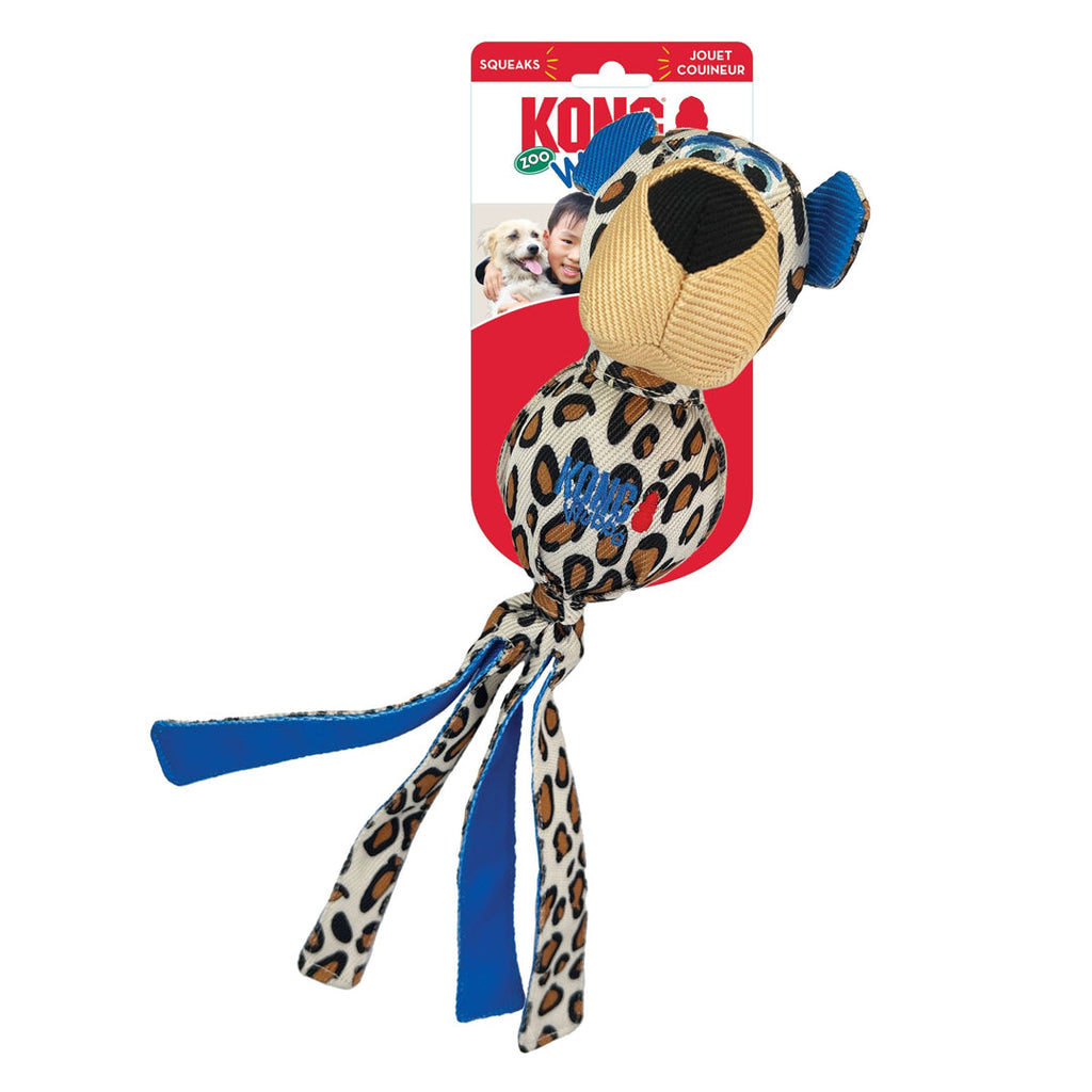 KONG Wubba Zoo Dog Toy - Large Cheetah - Squeaky Plush Animal Toy