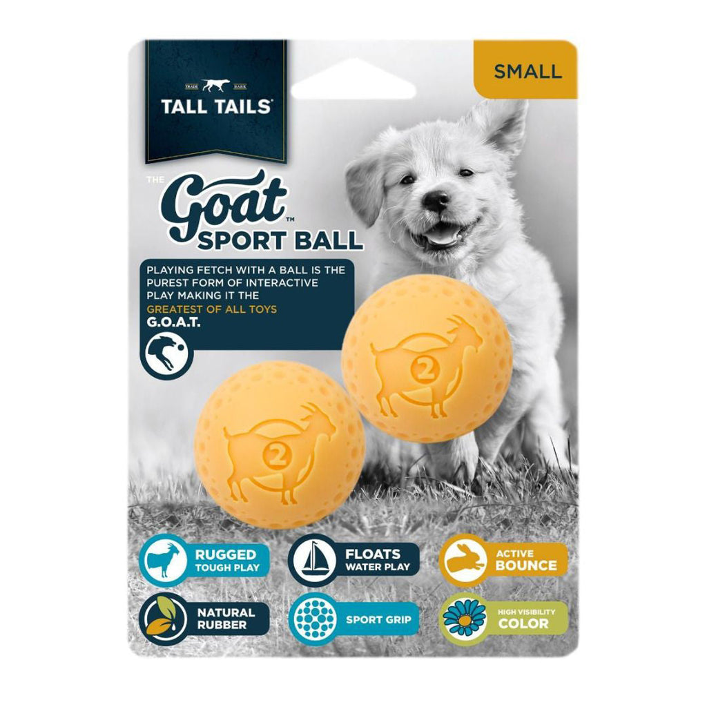 Tall Tails Goat Ball Dog Toy - Yellow, 2 inch, (Single or 2-Pack) - Natural Rubber Fetch Toy