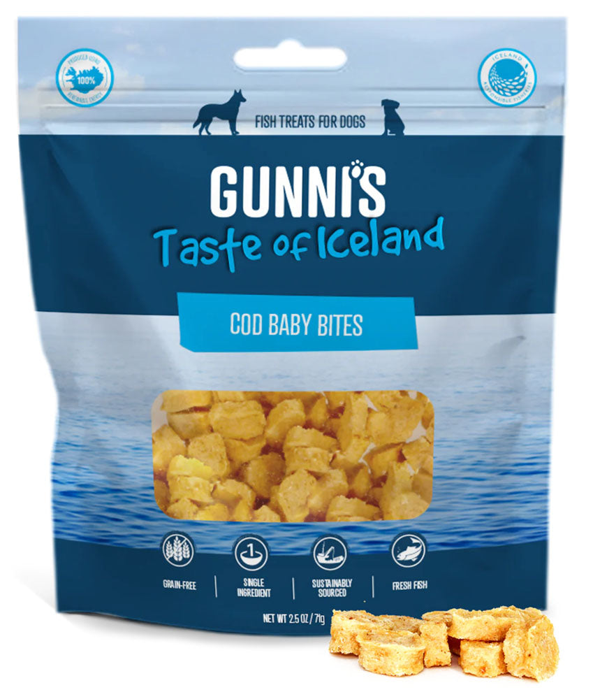 Gunni's Cod Baby Bites Dog Treats, 2.5 oz - Single Ingredient, Protein-Packed, Human-Grade Cod from Iceland