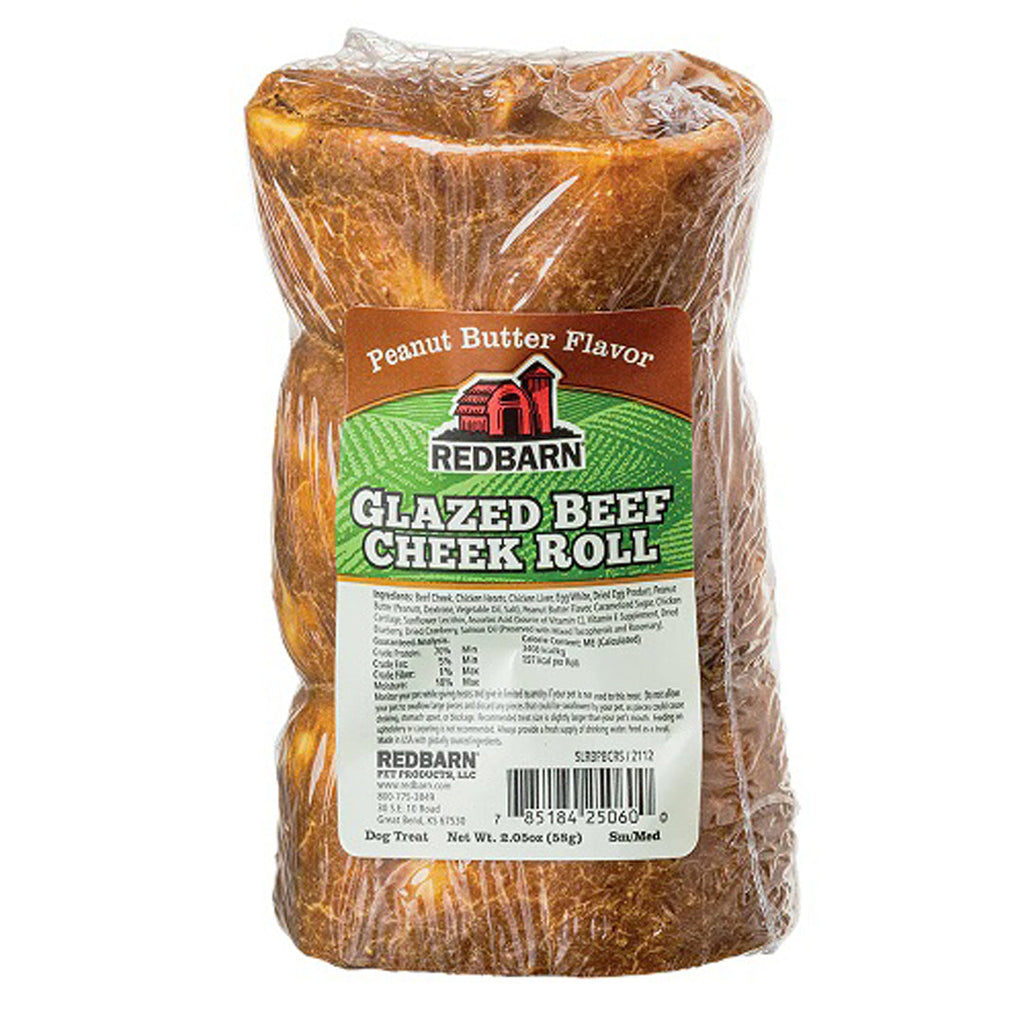 Redbarn Glazed Beef Cheek Roll - Peanut Butter - Dog Treat - Small/Medium