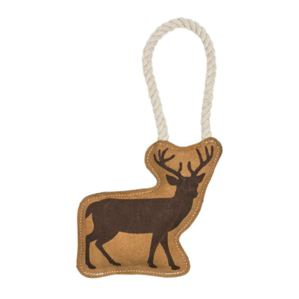 022266175605 8 in. Dog Natural Leather Tug Deer Toy