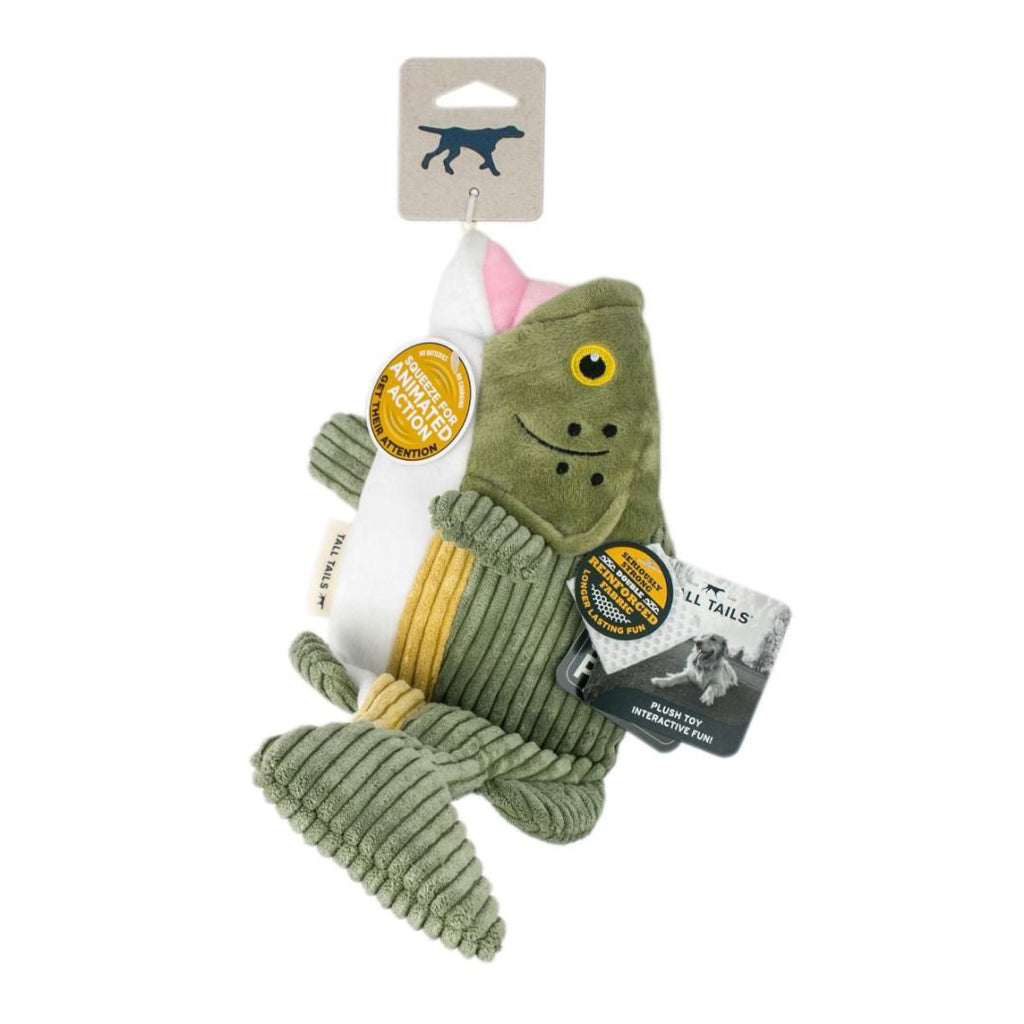 Tall Tails 14-15 inch Dog Toy - Big Fish with Twitchy Tail - Plush Squeaker