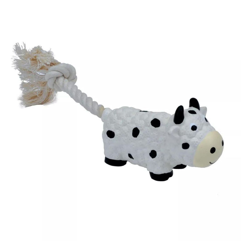 Coastal Li'l Pals Latex & Rope Cow Dog Toy - 8 inch, Small Dog Toy