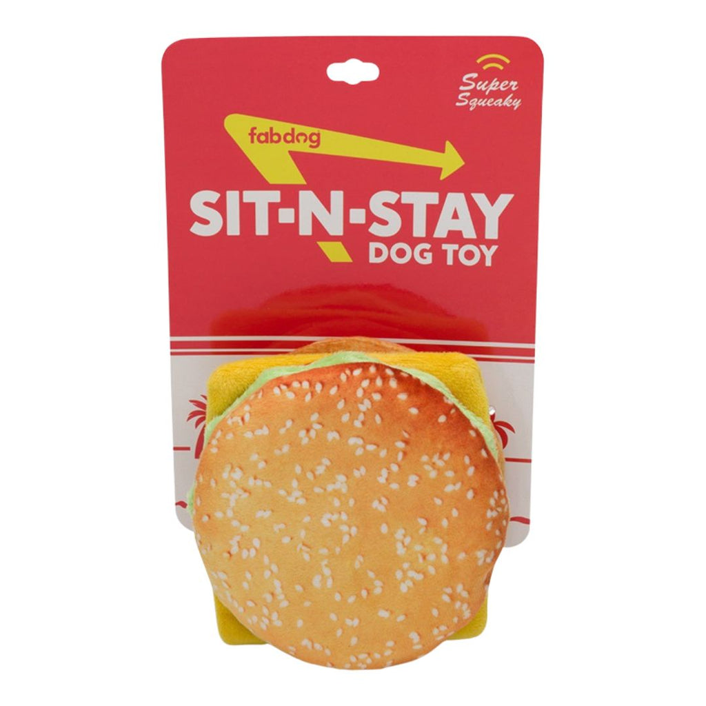 Fabdog Sit N' Stay Cheeseburger Squeaky Dog Toy