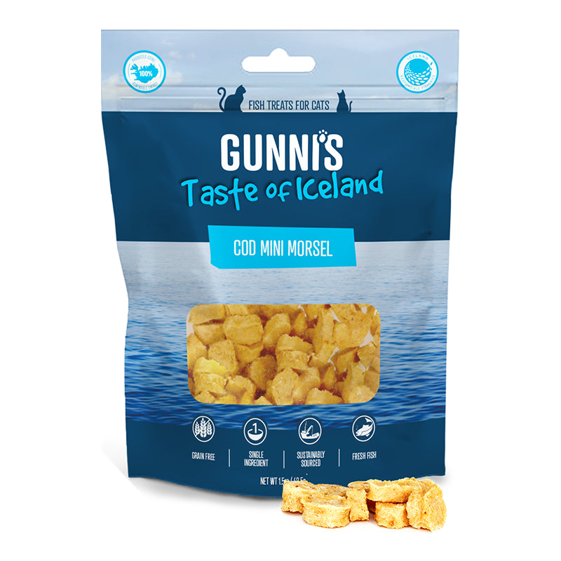 Gunni's Pet Cat Cod Mini Morsels - Crunchy Cod Treats, 1.5oz - Single Ingredient, High Protein, Grain-Free Cat Snacks