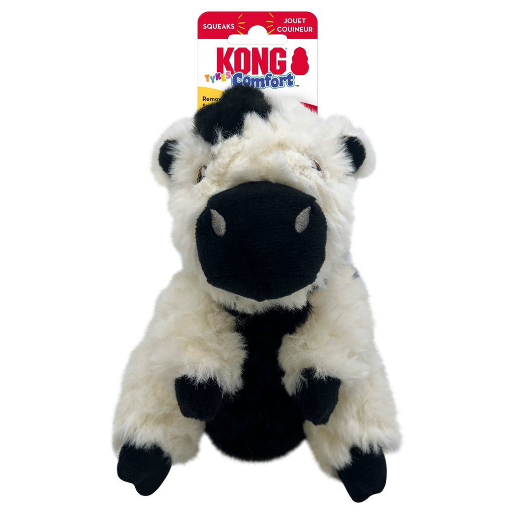 Kong Comfort Tykes Cow Dog Toy - Small Plush with Grunting Squeaker