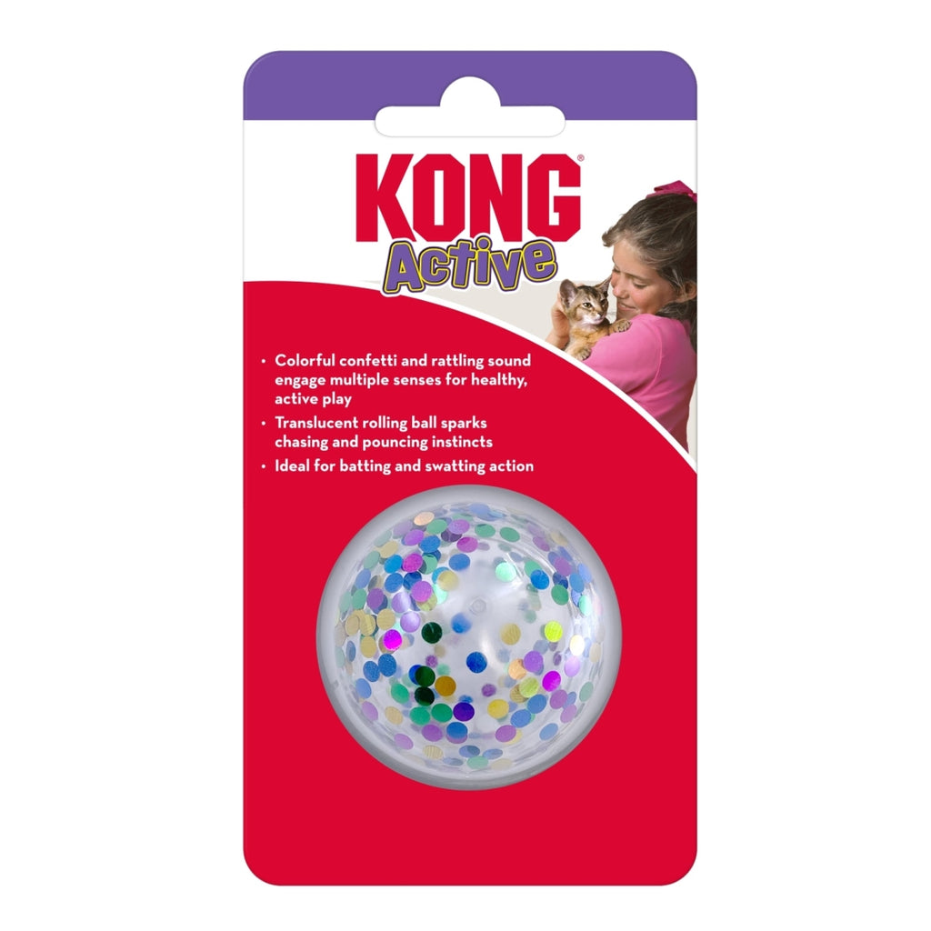 Kong Active Confetti Ball Cat Toy - Rattling Rolling Confetti Filled Ball for Cats