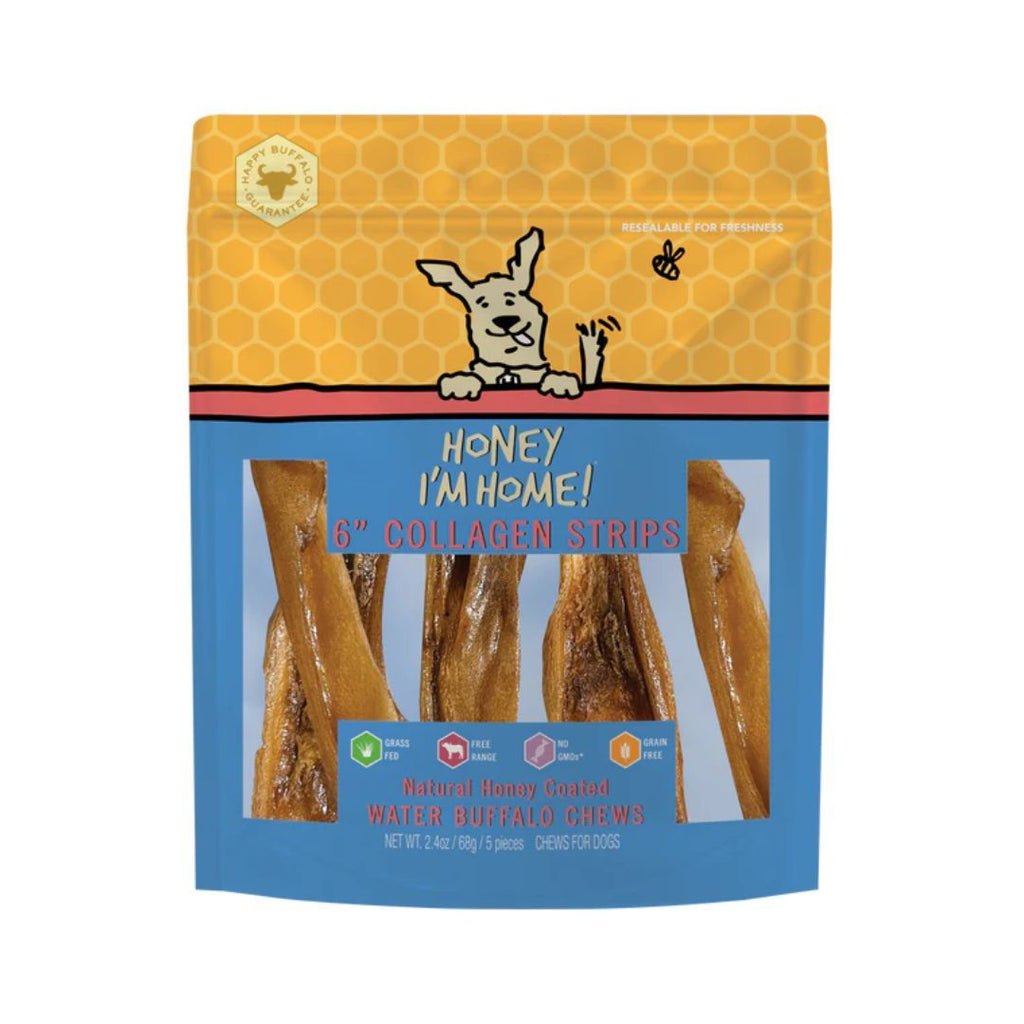 Honey I'm Home Dog Buffalo Collagen Chew 6 Inch - 5 Pack | Honey Coated Water Buffalo Collagen Strips