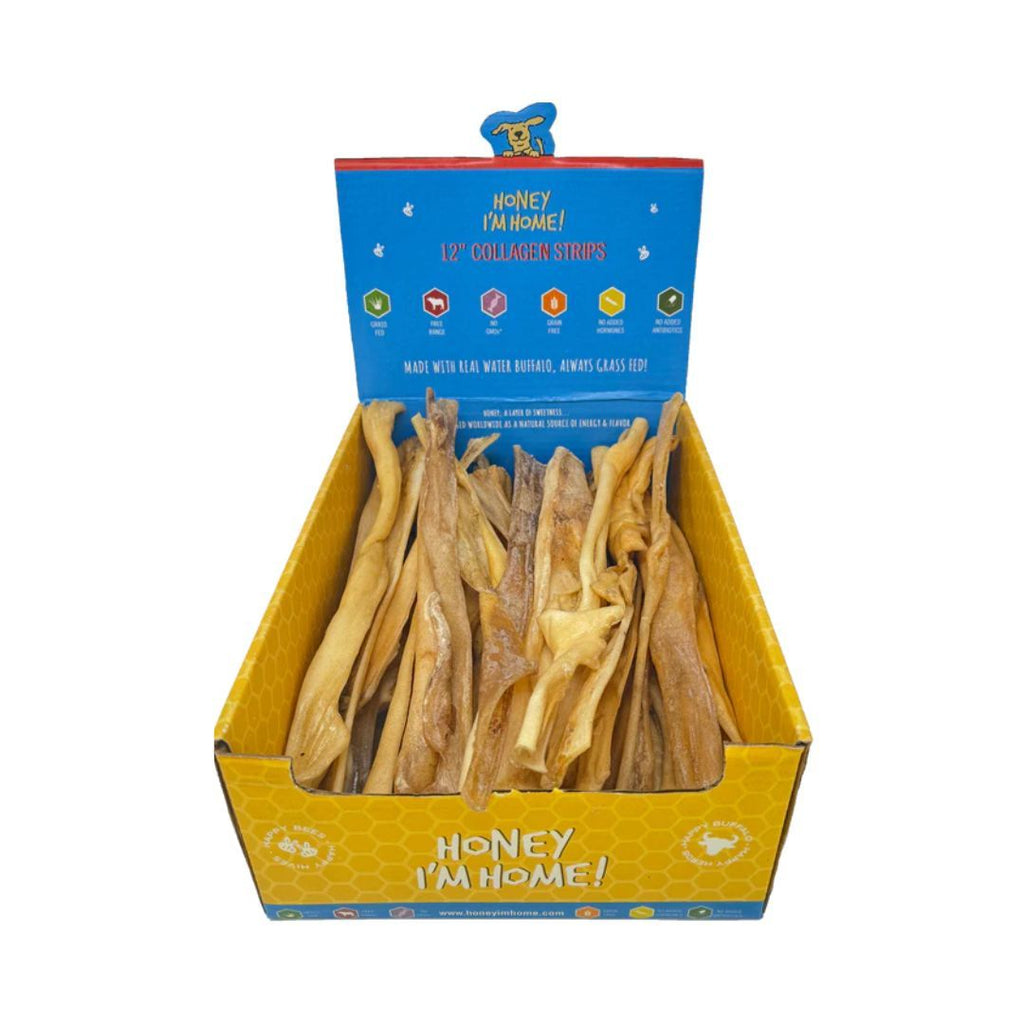 Honey I'm Home! 12" Buffalo Collagen Strips Dog Treats - Natural Chew for Healthy Joints