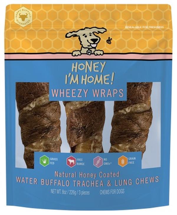 Honey I'm Home Dog Treat - Buffalo Trachea Lung Wrap - 6 inch - Wheezy Wraps
