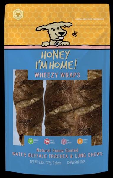 Honey I'm Home Dog Treat - Buffalo Trachea Lung Wrap - 10 inch Dog Chew