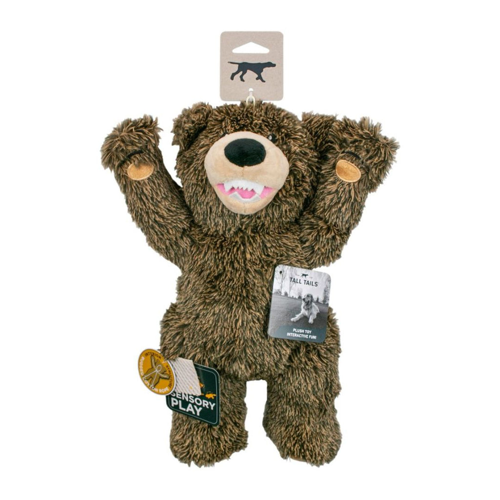 Tall Tails 14" Grizzly Bear Dog Toy with Rope - Plush Squeaker for Playful Dogs