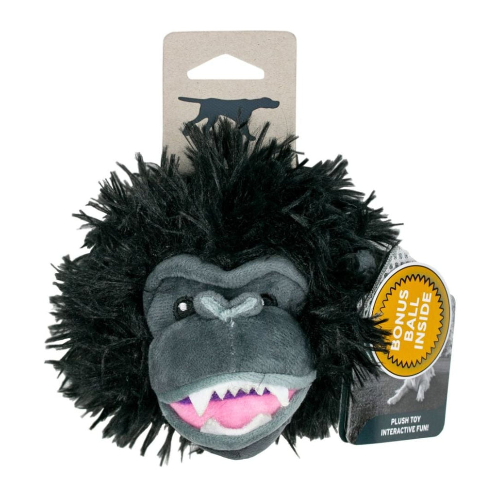 Tall Tails 2-in-1 Gorilla Head Dog Toy - 4 Inch Plush with Squeaker Ball