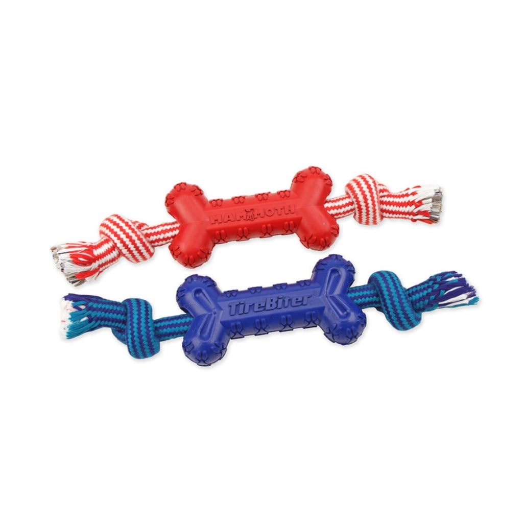 Mammoth TireBiter Advanced Color Bone with Rope Dog Toy, Large 7.25" Durable Tire Rubber