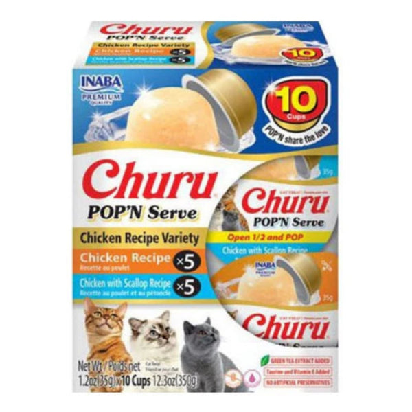 Inaba Churu Pop'n Serve Chicken Variety Pack Cat Treat - Jelly with Shreds of Chicken & Tuna, Vitamin E & Taurine, 1.2 oz (20 count)