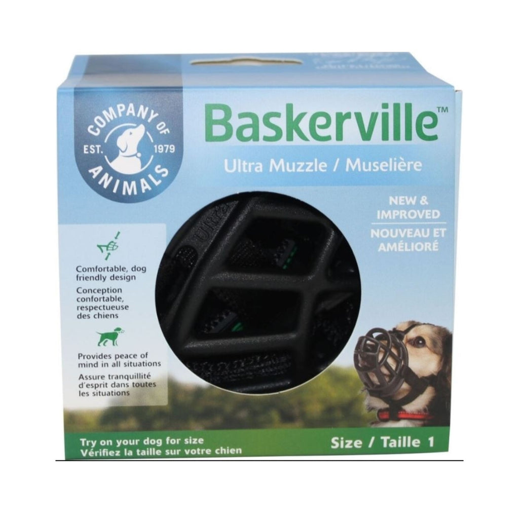 Baskerville Ultra Muzzle - Size 1 - Black - Humane Dog Muzzle - Prevents Biting & Chewing, Allows Panting & Drinking