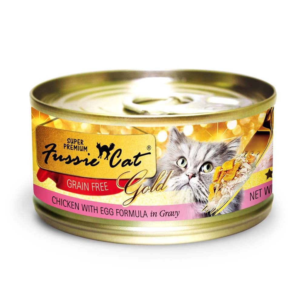 Fussie Cat Super Premium Chicken with Egg in Gravy Grain-Free Wet Cat Food, 2.82 oz Can (Case of 24 Available)