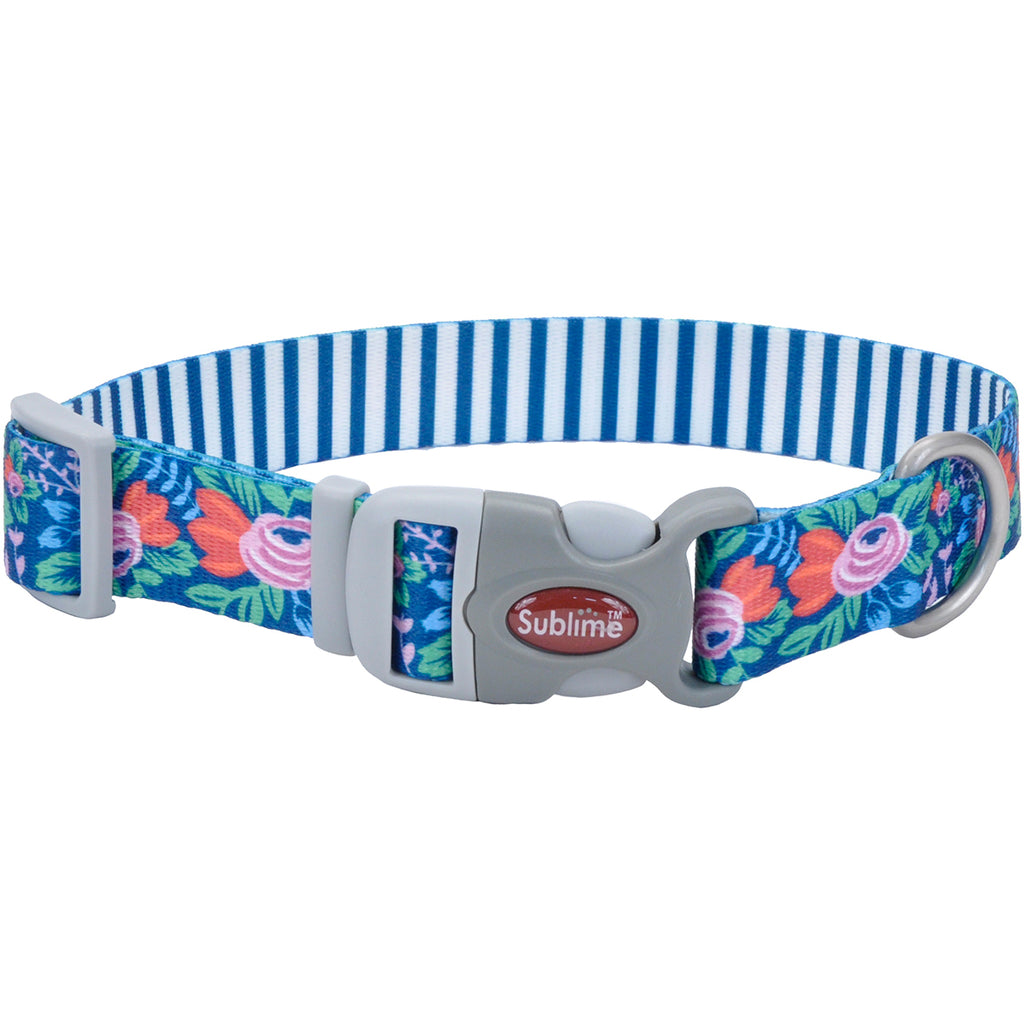 Coastal Pet Sublime Dog Collar - Flowers & Teal - 3/4 Inch - 8-12" Neck