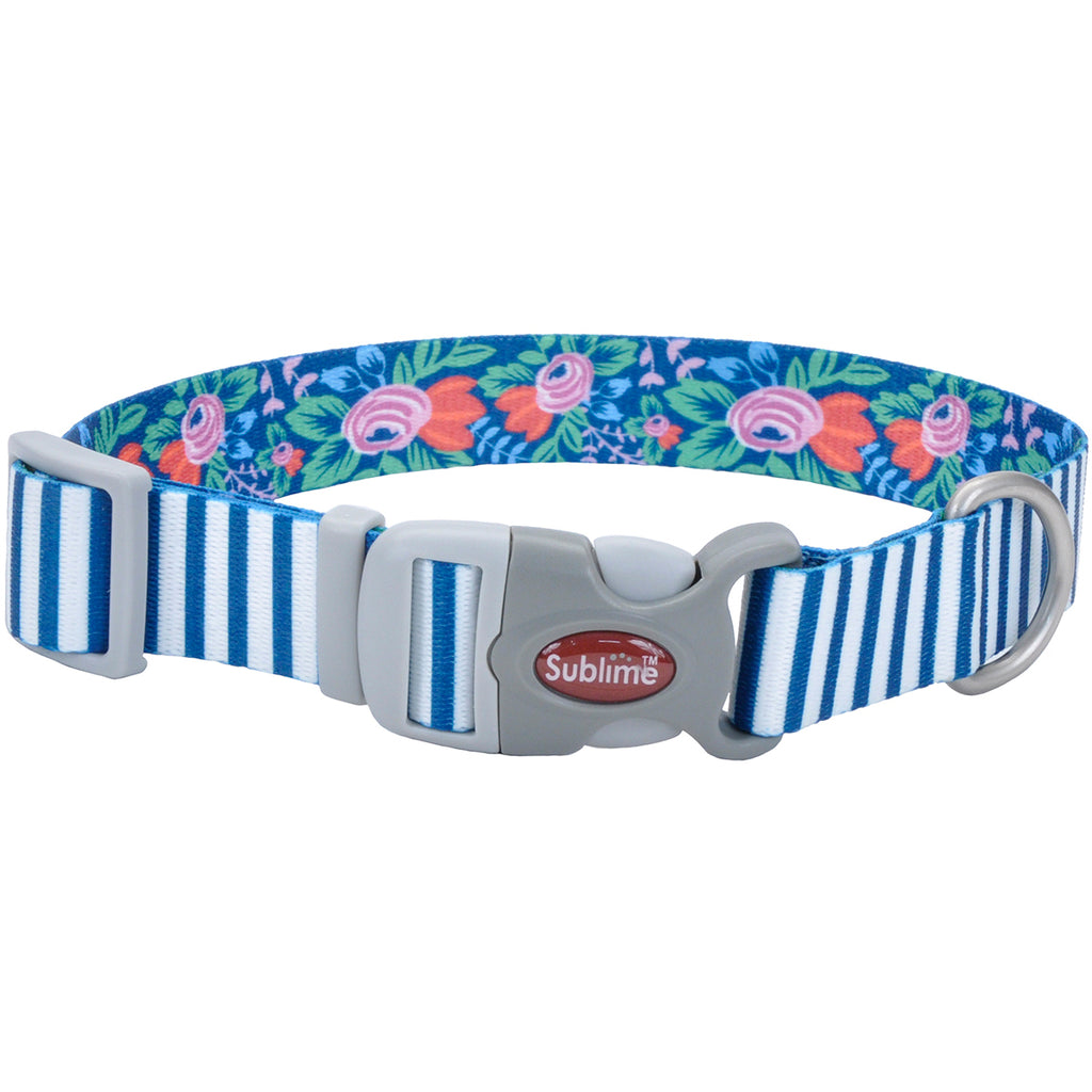 Coastal Pet Sublime Dog Collar - Teal Stripe Floral - XS - 3/4" x 8"-12"