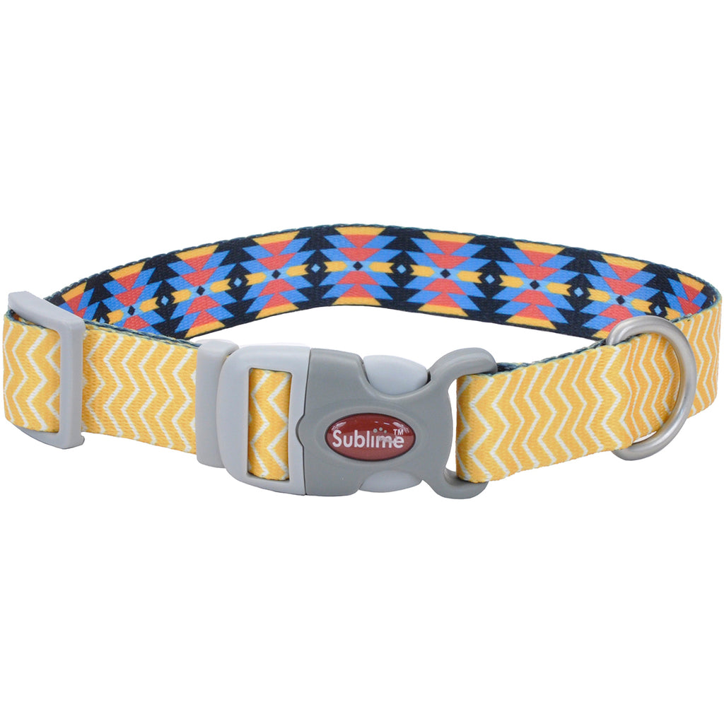 Coastal Pet Sublime Dog Collar - Yellow Chevron Aztec - Adjustable 12-18"