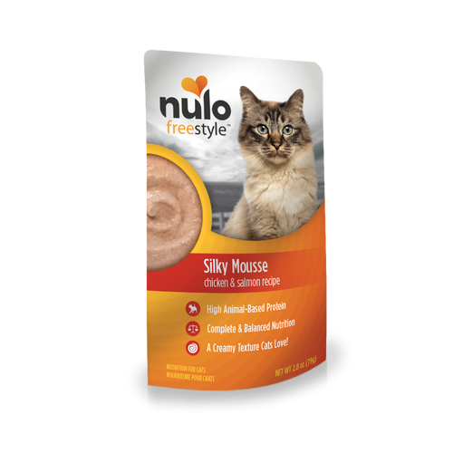 Nulo FreeStyle Silky Mousse Cat Food, Chicken & Salmon Recipe, 2.8 oz Pouch, Grain-Free Wet Food