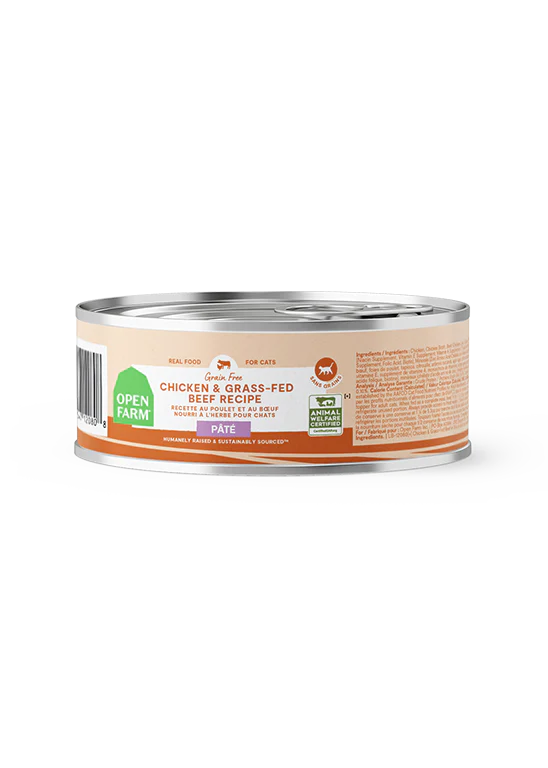 Open Farm Wet Cat Food - Chicken & Grass-Fed Beef Pate, Grain-Free, 2.8 oz Can