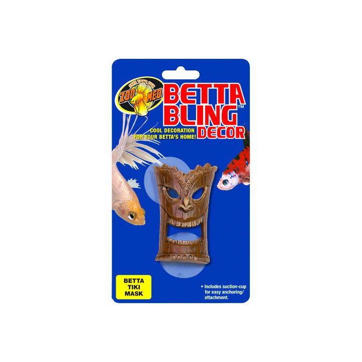 Zoo Med Betta Bling Tiki Mask Aquarium Ornament - Brown, Betta Tank Decoration