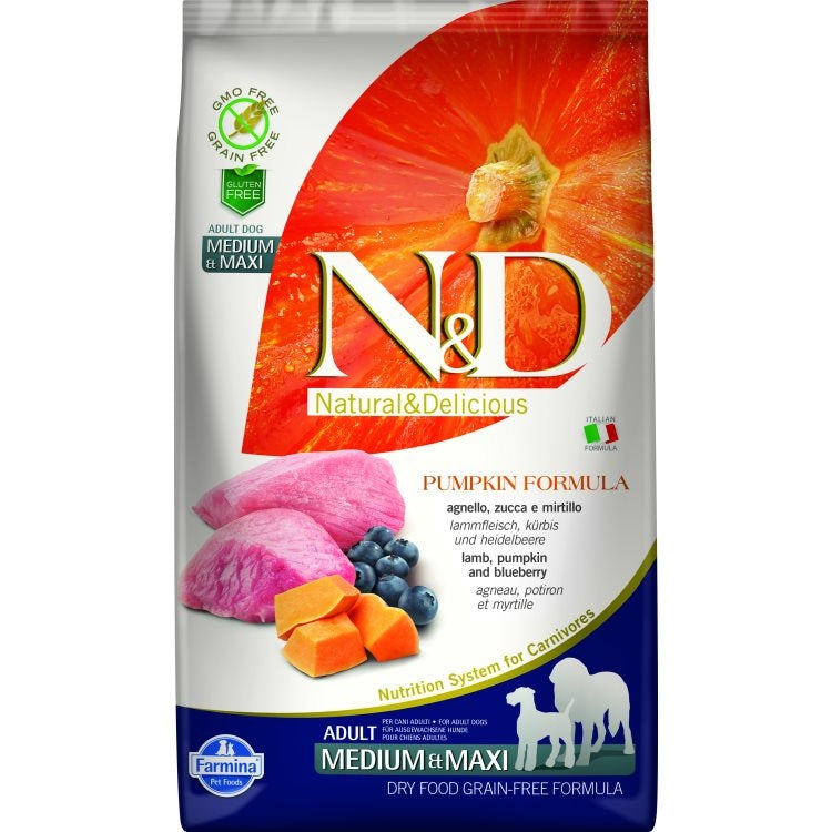 Farmina N&D Pumpkin, Lamb & Blueberry - Medium/Maxi Breed, Grain-Free Dry Dog Food, 26.4 lbs