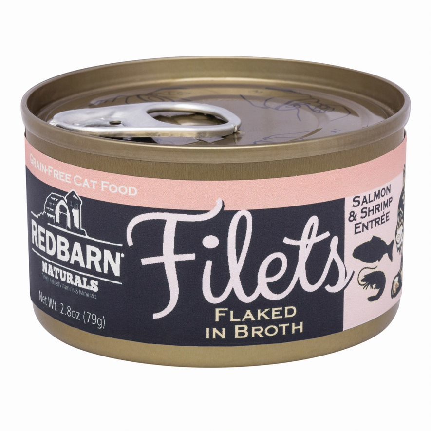 Redbarn Cat Filets Flaked in Broth - Salmon & Shrimp, 2.8oz Cans (12 Pack)