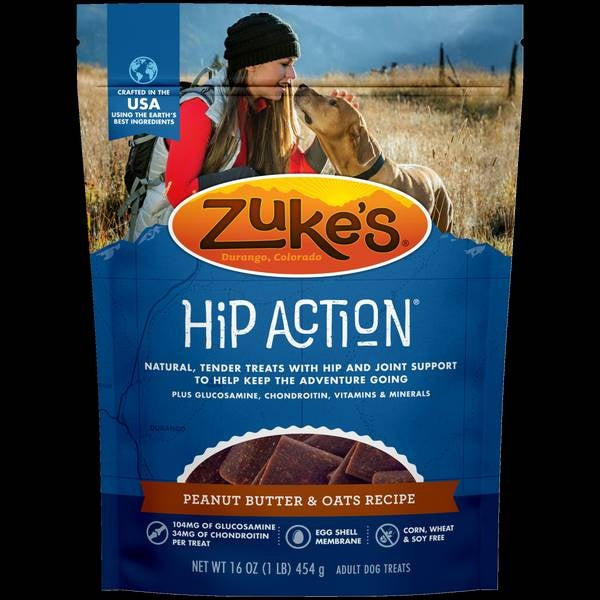 Zuke's Hip & Joint Dog Treats, Soft & Chewy, Peanut Butter & Oats, 16 oz