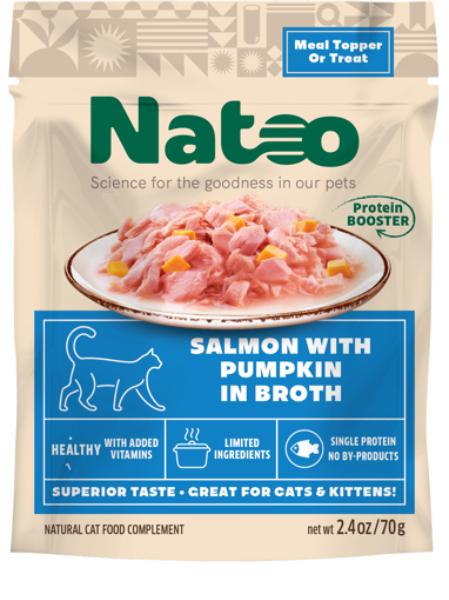 Natoo Cat Food Topper - Salmon with Pumpkin in Broth, 2.4 oz (Pack of 20 Available)