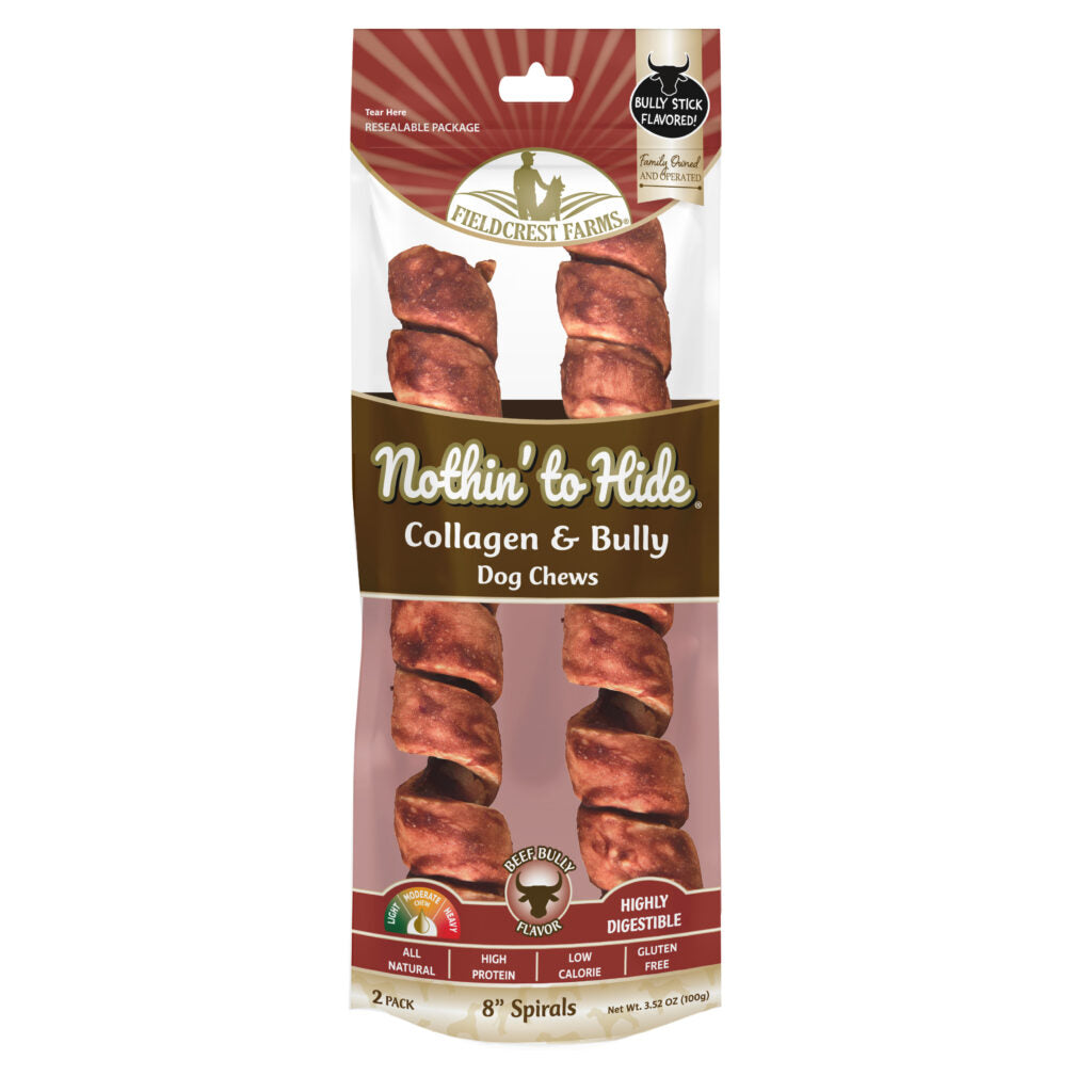 Nothin' to Hide Spirals 8" Bully Dog Treats, 2-Pack - Highly Digestible Collagen Chews