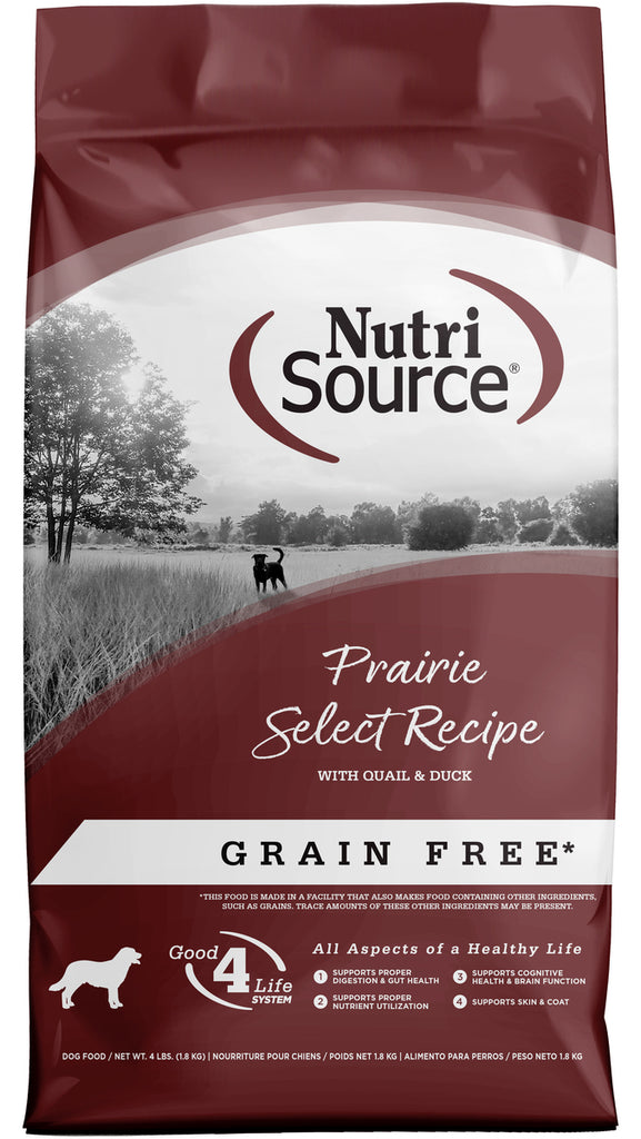 NutriSource Grain-Free Prairie Select Dry Dog Food - Quail & Duck Recipe - 4lb Bag