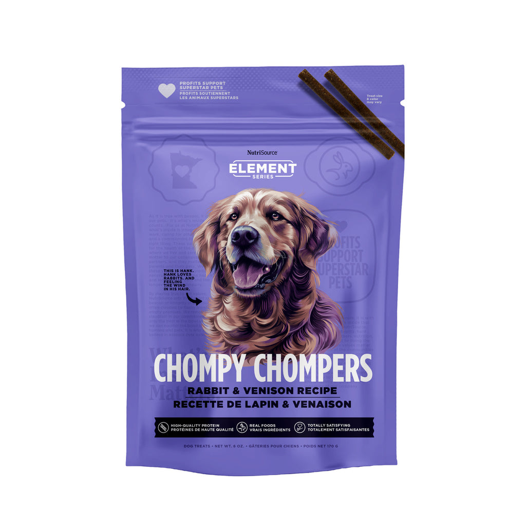 NutriSource Elements Rabbit & Venison Chompy Chompers Dog Treats, 6 oz. High Protein, Delicious Crunch