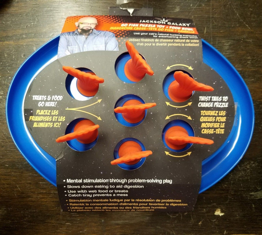 Jackson Galaxy Go Fish Puzzle Bowl Cat Toy - Blue & Orange