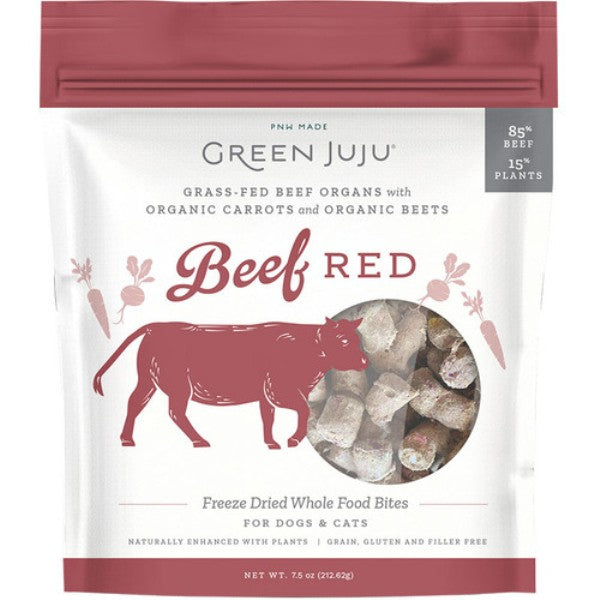 Green Juju Freeze Dried Beef Red Dog & Cat Treats - Whole Food Bites, 7.5 oz