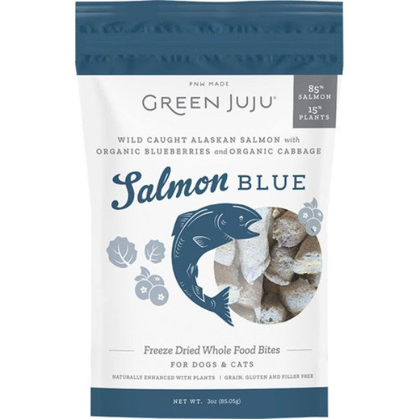 Green Juju Salmon Blue Freeze Dried Dog & Cat Food Topper, 3 oz - Wild Caught Alaskan Salmon with Organic Fruits & Veggies