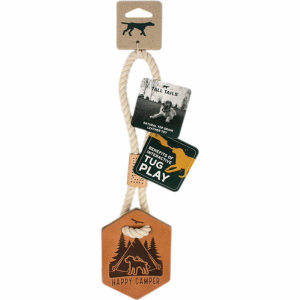 Tall Tails Dog Leather Tug - Happy Camper - 13 Inches