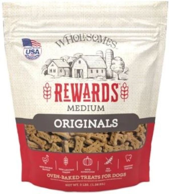 Wholesomes Rewards Medium Originals Dog Biscuits - 3 lb Bag, Classic Crunchy Treats