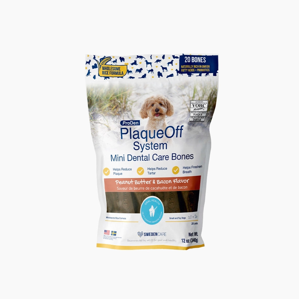 ProDen PlaqueOff Mini Dental Bones - Peanut Butter & Bacon Flavor - 12 oz / 340g - Dog Dental Care Chews