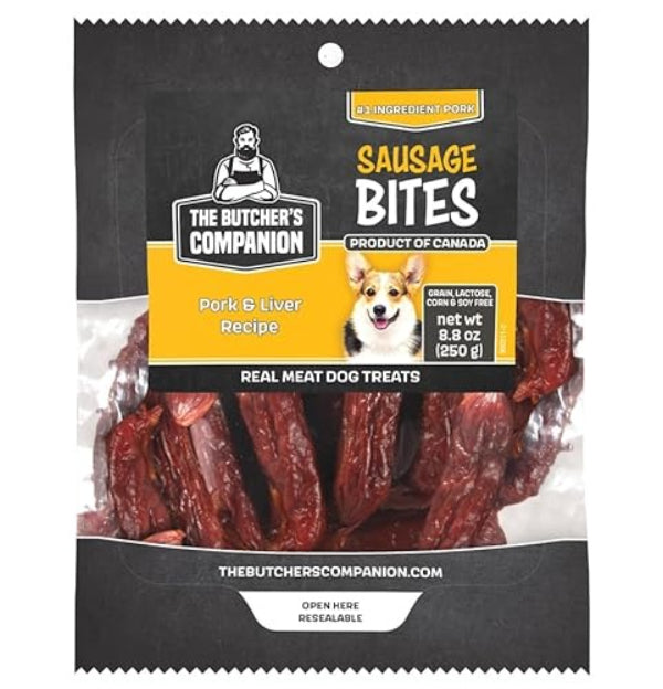 The Butcher's Companion Pork & Liver Sausage Bites Dog Treats - 8.8 oz Grain-Free Real Meat