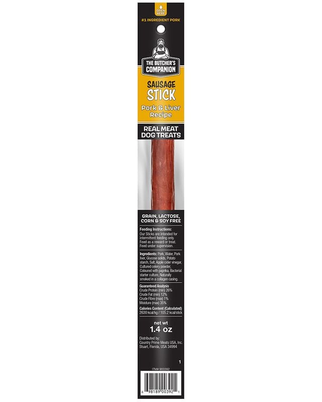 The Butcher's Companion Pork & Liver Recipe Sausage Sticks Dog Treats - 7.1oz - Grain-Free