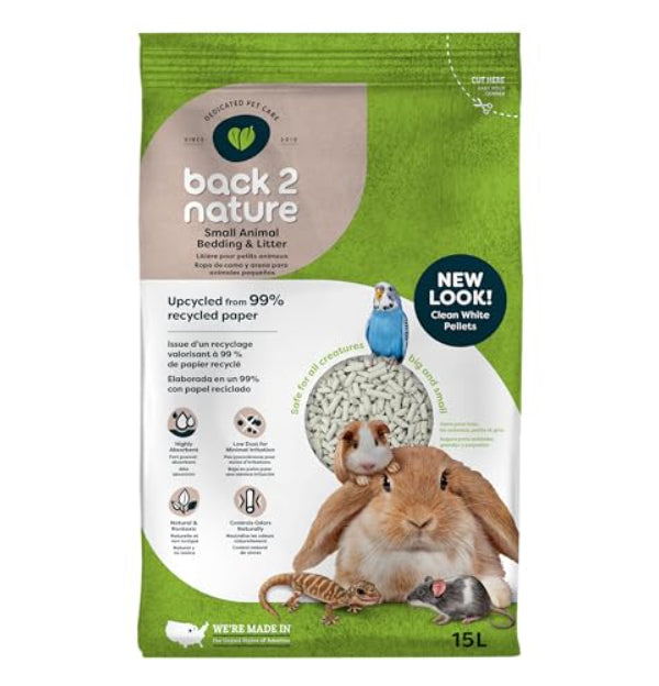 Back 2 Nature Small Animal Bedding & Litter - 15L Bag - Recycled Paper, Odor Control, Low Dust